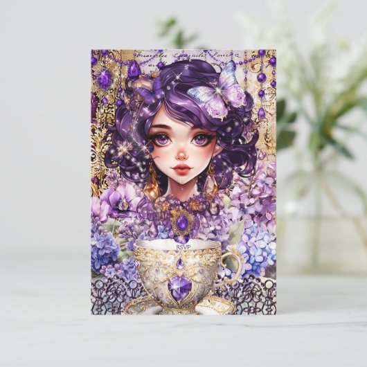 RSVP Card Whimsical Teacup (Staand voorkant)