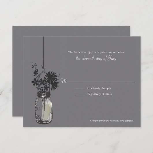 RSVP Card Wind Bloemen & Mason Jar (Voorkant / Achterkant)