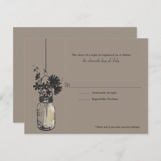 RSVP Card Wind Bloemen & Mason Jar (Voorkant / Achterkant)