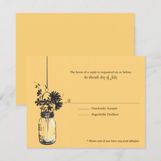 RSVP Card Wind Bloemen & Mason Jar (Voorkant / Achterkant)