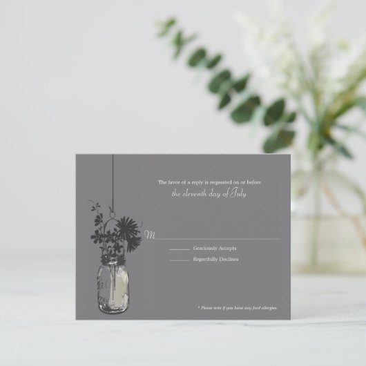 RSVP Card Wind Bloemen & Mason Jar Kaartje (Staand voorkant)