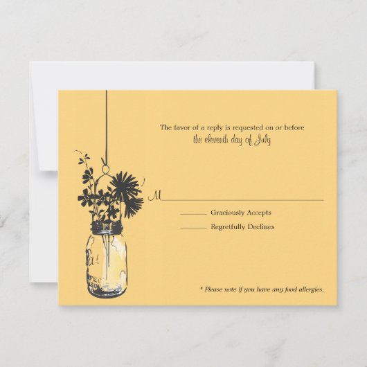 RSVP Card Wind Bloemen & Mason Jar Kaartje (Voorkant)