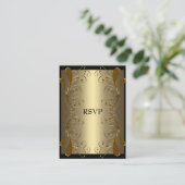 RSVP Card Zwart Goud Glam Bloemen Informatiekaartje (Staand voorkant)