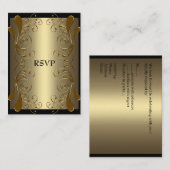 RSVP Card Zwart Goud Glam Bloemen Informatiekaartje (Voorkant / Achterkant)