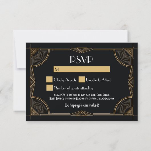 RSVP Cards 1920's  Gatsby bruiloft uitnodigingen (Voorkant)