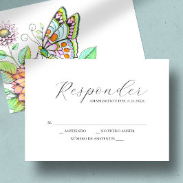 RSVP Cards Waterverf Vlinder en Bloem Kaartje