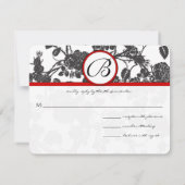 RSVP Cards Zwart en Grijs Rozen Rood Trim (Achterkant)