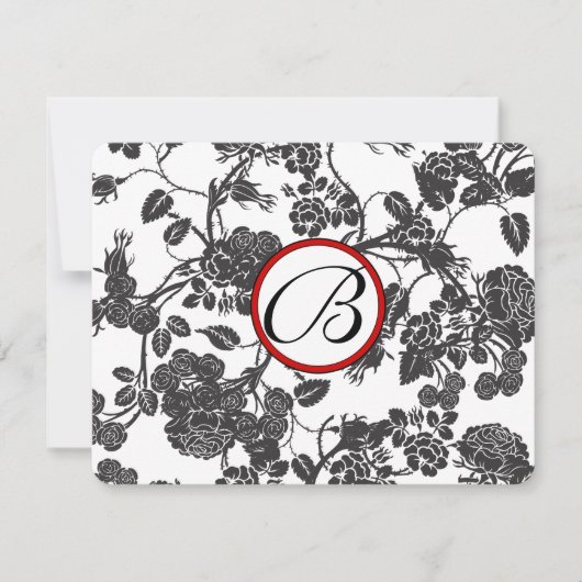 RSVP Cards Zwart en Grijs Rozen Rood Trim (Voorkant)