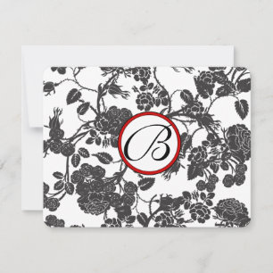 RSVP Cards Zwart en Grijs Rozen Rood Trim Kaartje