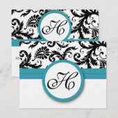 RSVP Cards-Zwart & Wit Damast Donker Zwembad Blauw (Voorkant / Achterkant)