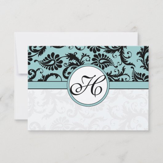 RSVP Cards-Zwart & Wit Damast Donker Zwembad Blauw (Voorkant)