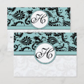 RSVP Cards-Zwart & Wit Damast Donker Zwembad Blauw (Voorkant / Achterkant)