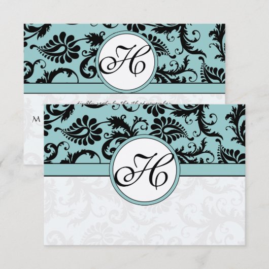 RSVP Cards-Zwart & Wit Damast Donker Zwembad Blauw (Voorkant / Achterkant)