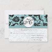 RSVP Cards-Zwart & Wit Damast Donker Zwembad Blauw (Achterkant)