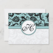 RSVP Cards-Zwart & Wit Damast Donker Zwembad Blauw (Voorkant)