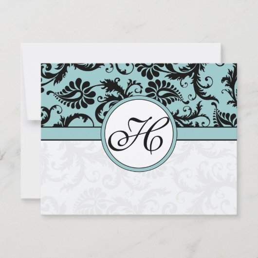 RSVP Cards-Zwart & Wit Damast Donker Zwembad Blauw (Voorkant)