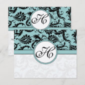 RSVP Cards-Zwart & Wit Damast Donker Zwembad Blauw (Voorkant / Achterkant)