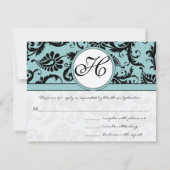 RSVP Cards-Zwart & Wit Damast Donker Zwembad Blauw (Achterkant)