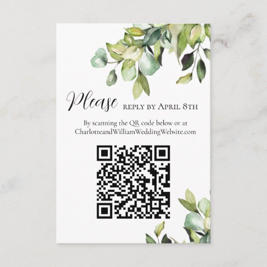RSVP Cash Fund QR-code Elegant Green Botanicals Informatiekaartje (Voorkant)
