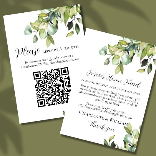 RSVP Cash Fund QR-code Elegant Green Botanicals Informatiekaartje