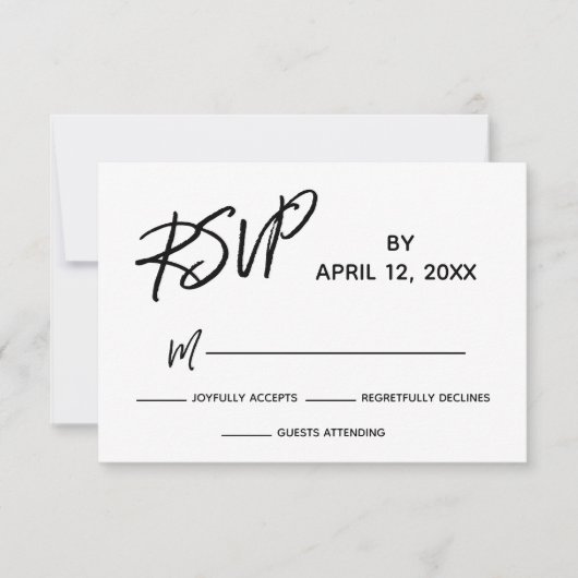 RSVP Casual Handschrift Script BW Bruiloft Set (Voorkant)