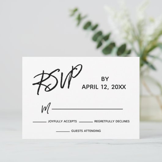 RSVP Casual Handschrift Script BW Bruiloft Set (Staand voorkant)