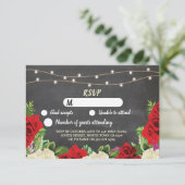RSVP Chalk Wedding Rustic Lights Red Roses Kaart (Staand voorkant)