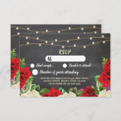 RSVP Chalk Wedding Rustic Lights Red Roses Kaart (Voorkant / Achterkant)