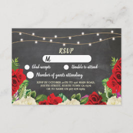 RSVP Chalk Wedding Rustic Lights Red Roses Kaart