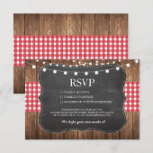 RSVP Chalk Wedding Wood Rustige Red Check Cards (Voorkant / Achterkant)