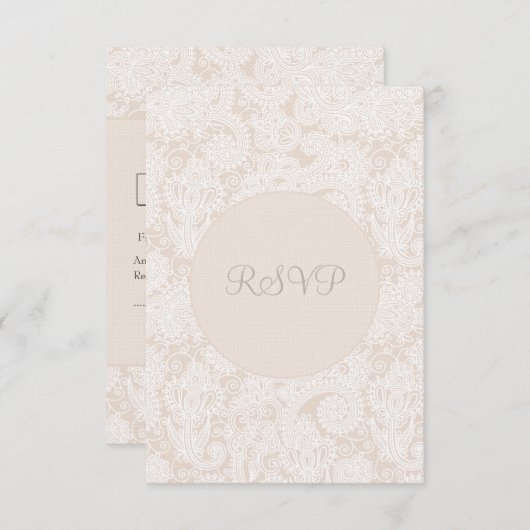 RSVP Champagne Ivory Lace Wedding Card (Voorkant / Achterkant)