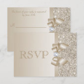 RSVP Champagne Sequins, Bow & Diamant RSVP Kaartje (Voorkant / Achterkant)