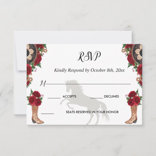 RSVP Charra Invitations, Red Roses charra (Voorkant)