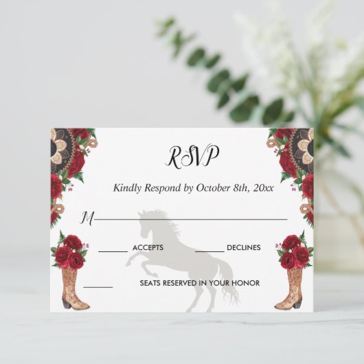 RSVP Charra Invitations, Red Roses charra (Staand voorkant)