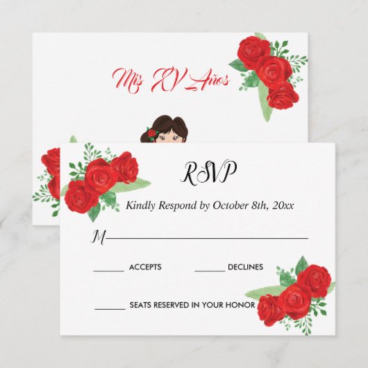 RSVP Charra Invitations, Red Roses charra (Voorkant / Achterkant)