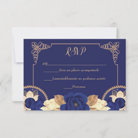 RSVP Charro Invitation, in Navy Blue en Gold Bedankkaart (Voorkant)