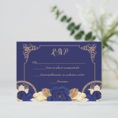 RSVP Charro Invitation, in Navy Blue en Gold Bedankkaart (Staand voorkant)