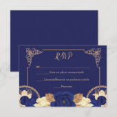 RSVP Charro Invitation, in Navy Blue en Gold Bedankkaart (Voorkant / Achterkant)