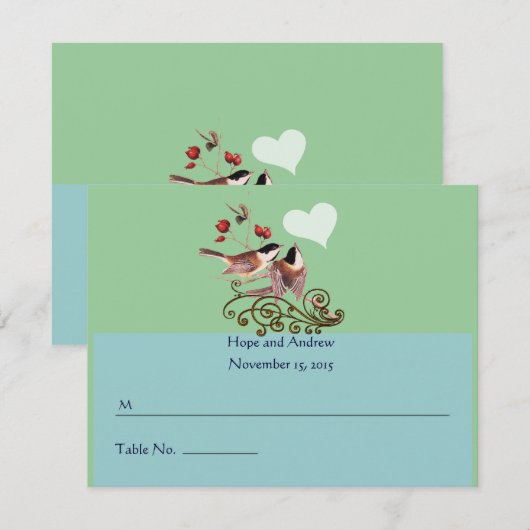RSVP Chickadee Tortelduifjes Wedding Place Card (Voorkant / Achterkant)