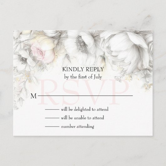 RSVP Classic Modern Ivory and Blush Floral  Briefkaart (Voorkant)