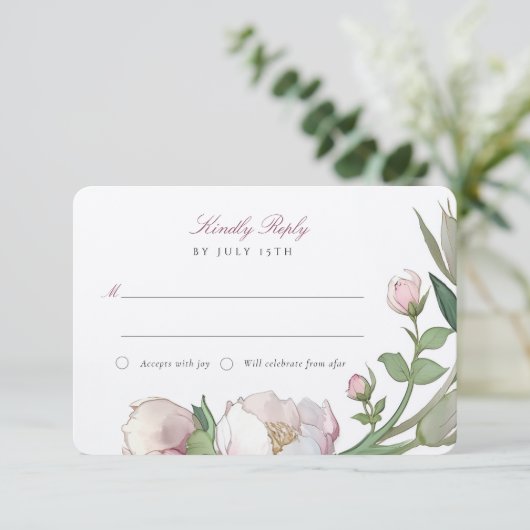 RSVP Classic Pioenen Huwelijksantwoord Kaart (Staand voorkant)