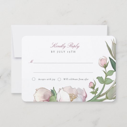 RSVP Classic Pioenen Huwelijksantwoord Kaart (Voorkant)
