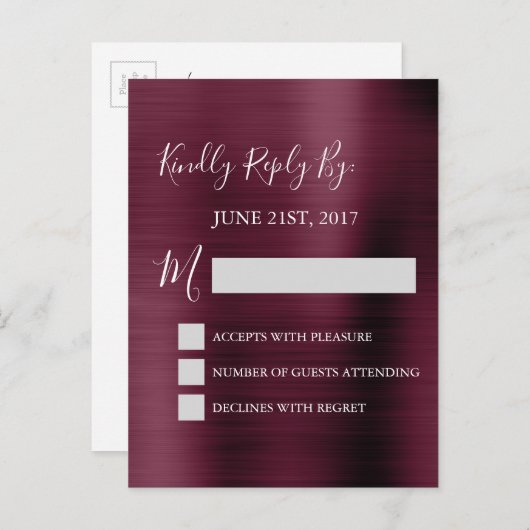 RSVP - Cranberry Bourgogne Wedding Response Kaart (Voorkant / Achterkant)