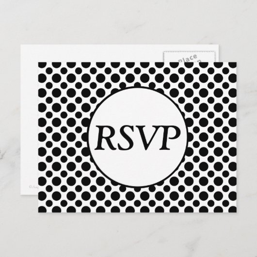 RSVP Custom Black Polka Dot Briefkaart (Voorkant / Achterkant)