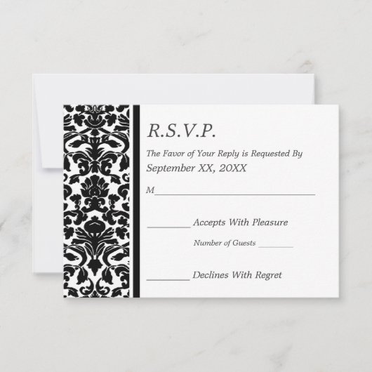 RSVP Damask Black en White Wedding (Voorkant)