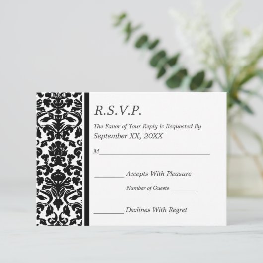 RSVP Damask Black en White Wedding (Staand voorkant)