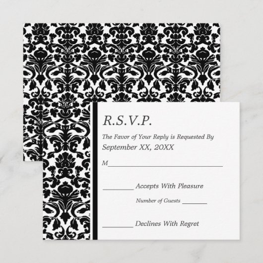 RSVP Damask Black en White Wedding (Voorkant / Achterkant)