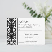 RSVP Damask Black en White Wedding Kaartje (Staand voorkant)