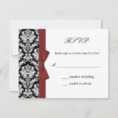 RSVP - Damask Burgundy Bow Wedding Response Kaart (Voorkant)