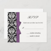 RSVP - Damask Paarse Bow Wedding Response Kaart (Voorkant / Achterkant)